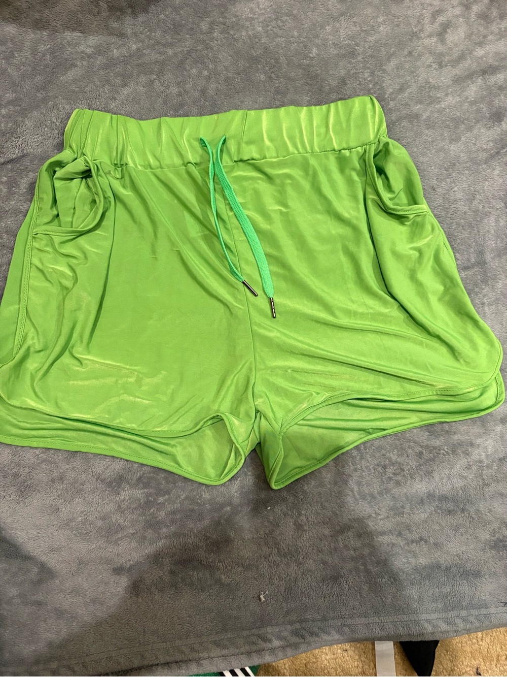 Neon Green Women's Drawstring Athletic Shorts with Pockets
